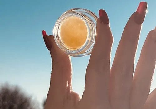 cannabis extract held up into the sunlight showing the quality